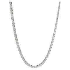 14K White Gold 7.37ct Round Diamond 4 Prongs Princess Chain Tennis Necklace
