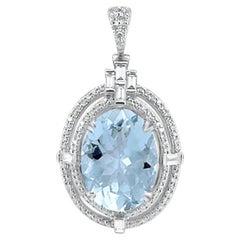 14K White Gold 7.49cts Aquamarine and Diamond Pendant, Style# P6888
