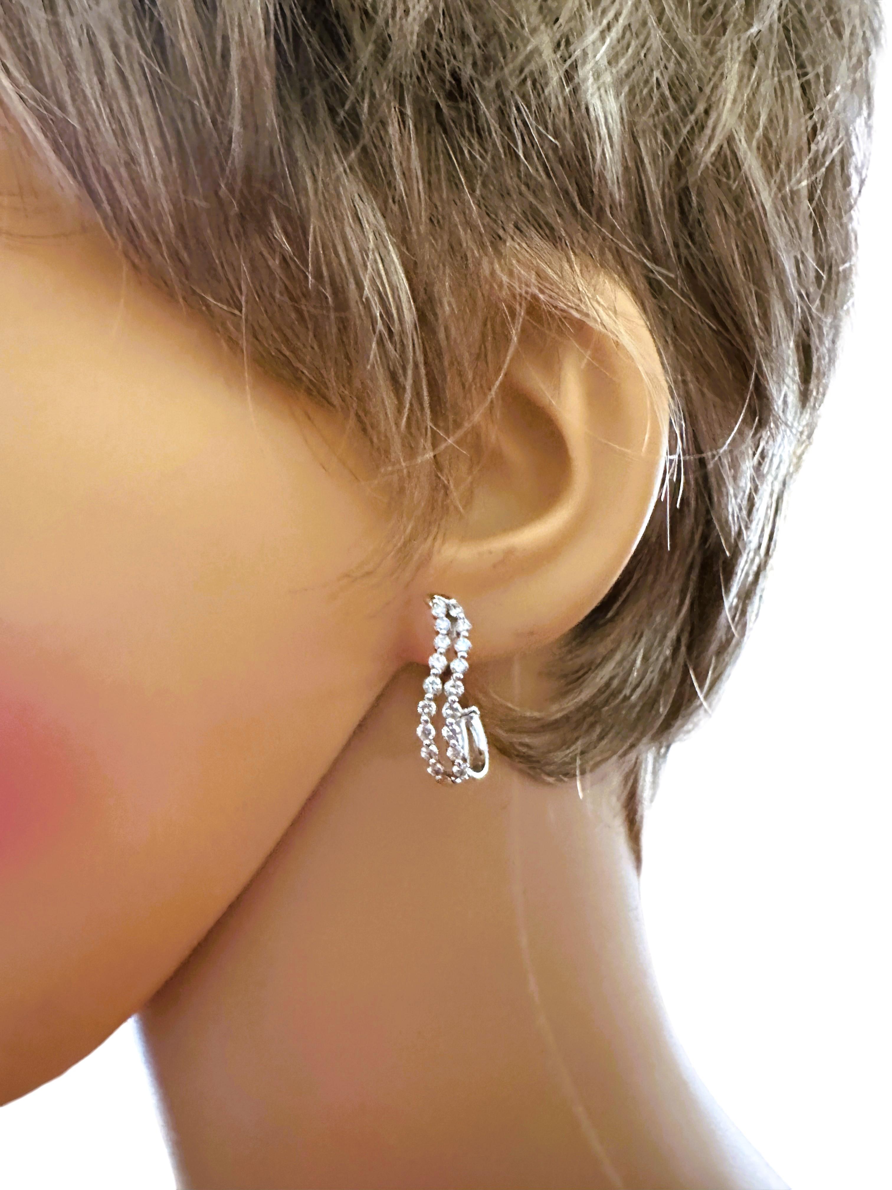 Brilliant Cut 14k White Gold .75 ct Diamond Curve Earrings w Appraisal For Sale