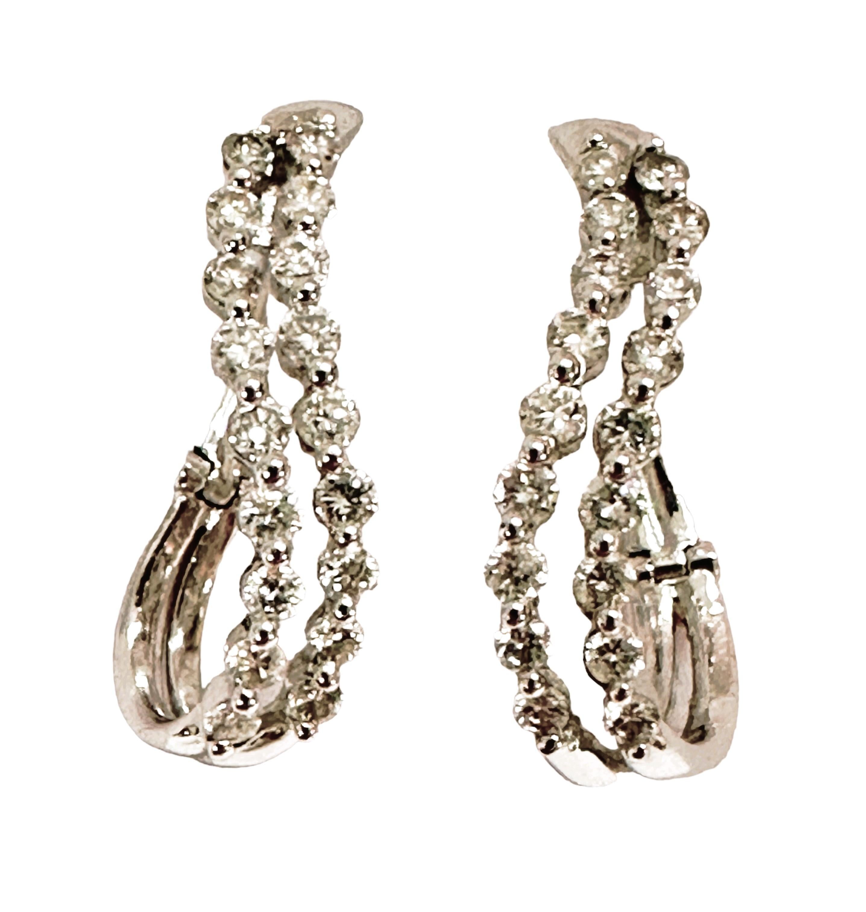 Women's 14k White Gold .75 ct Diamond Curve Earrings w Appraisal For Sale