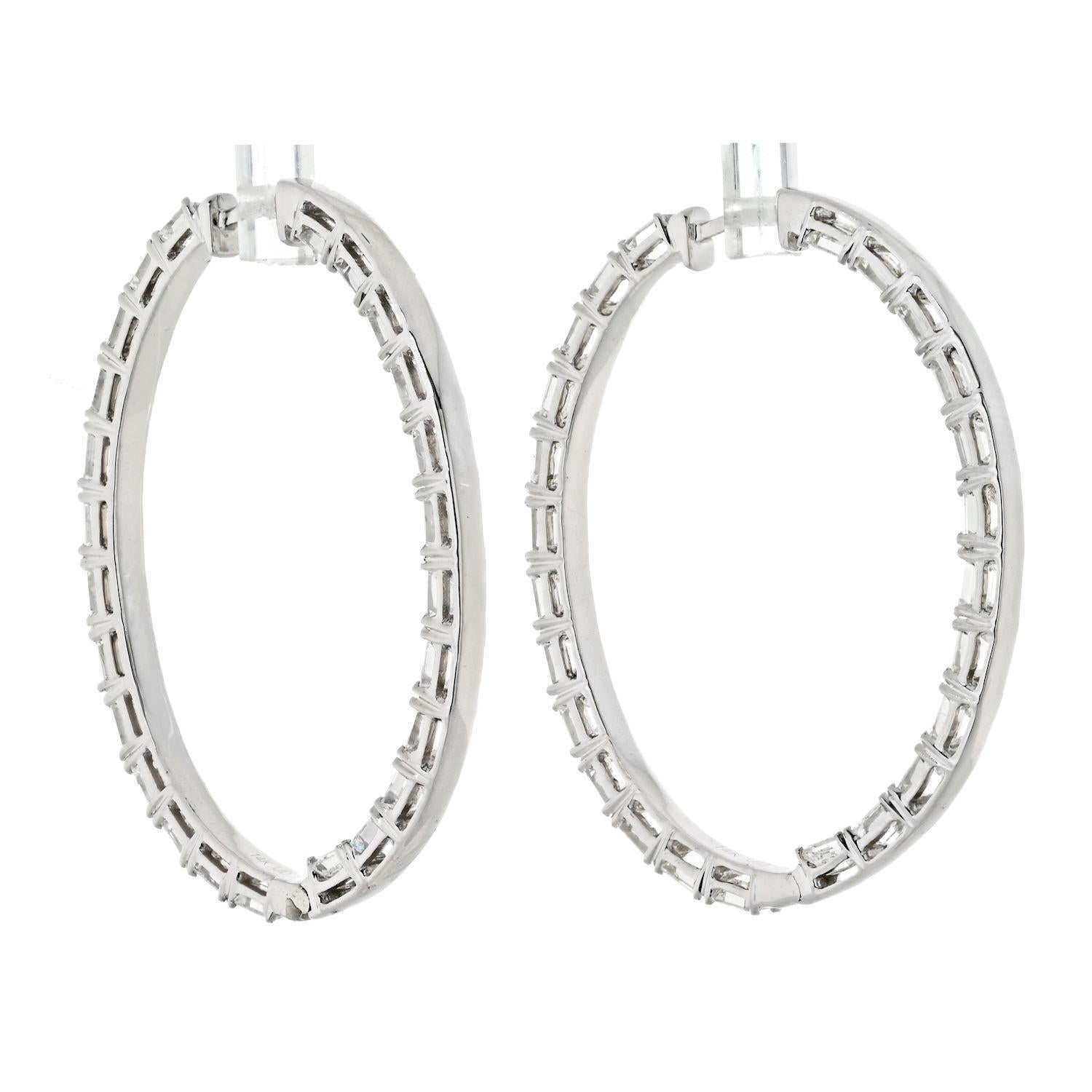 Modern 14k White Gold 7.50cttw Emerald Cut Diamond Hoop Earrings