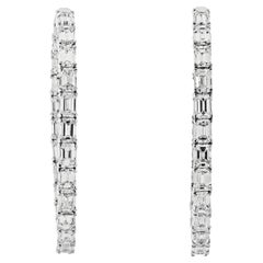 14k White Gold 7.50cttw Emerald Cut Diamond Hoop Earrings