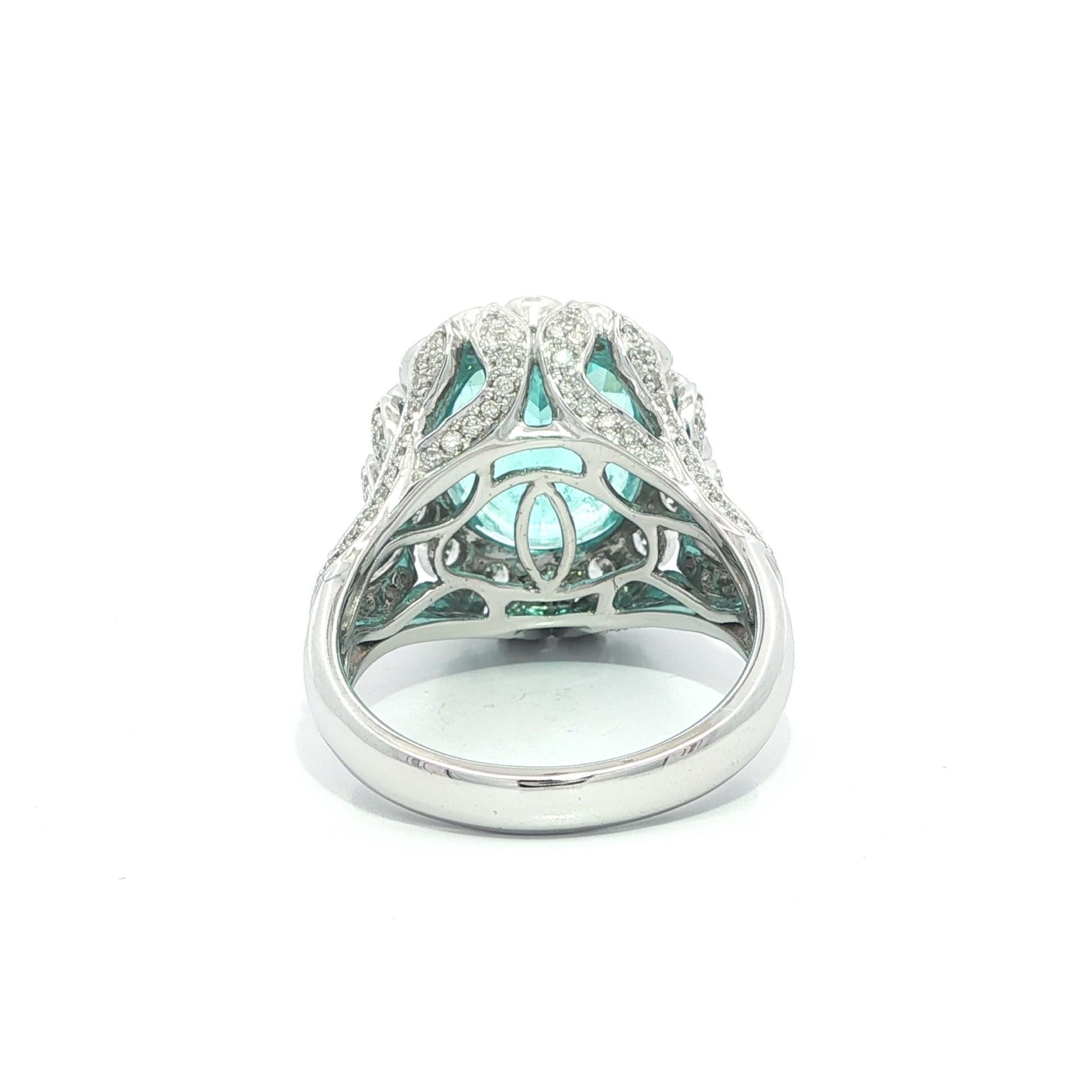 Bague en or blanc 14k 7.68ctw GIA Paraiba Green Blue Tourmaline Diamond Statement Ring en vente 7