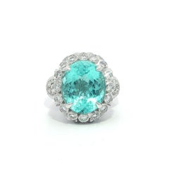 14k White Gold 7.68ctw GIA Paraiba Green Blue Tourmaline Diamond Statement Ring