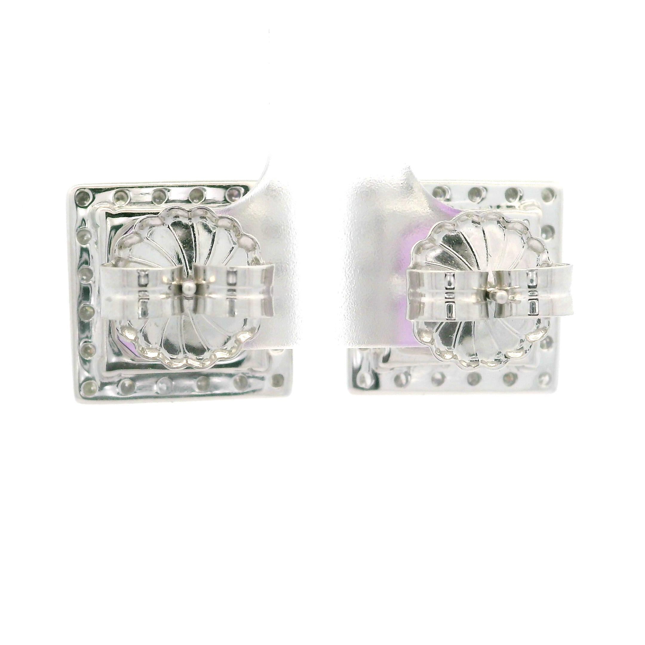 14k White Gold 7.83ctw Amethyst & Diamond Halo Large Square Stud Earrings For Sale 5