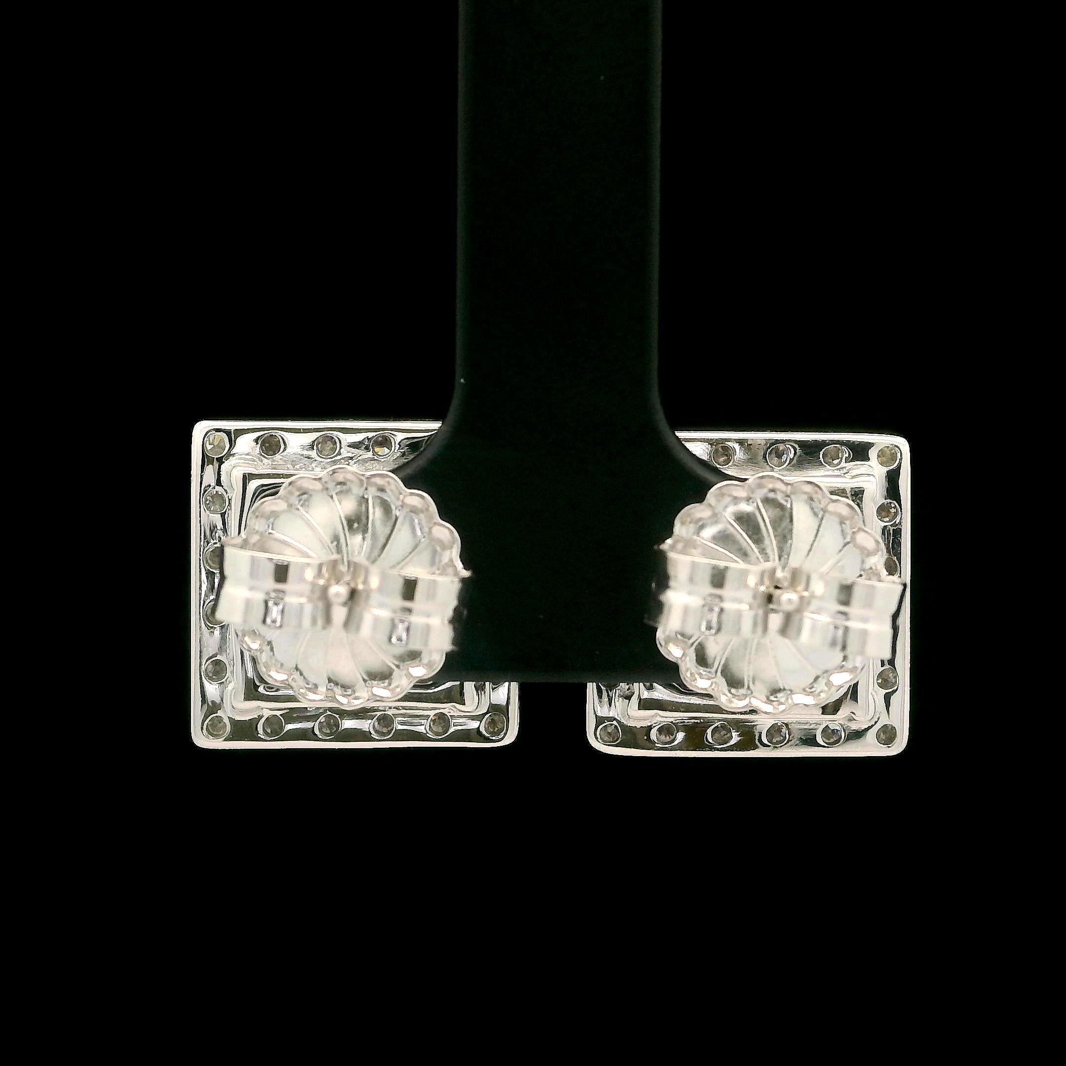 Square Cut 14k White Gold 7.83ctw Amethyst & Diamond Halo Large Square Stud Earrings For Sale