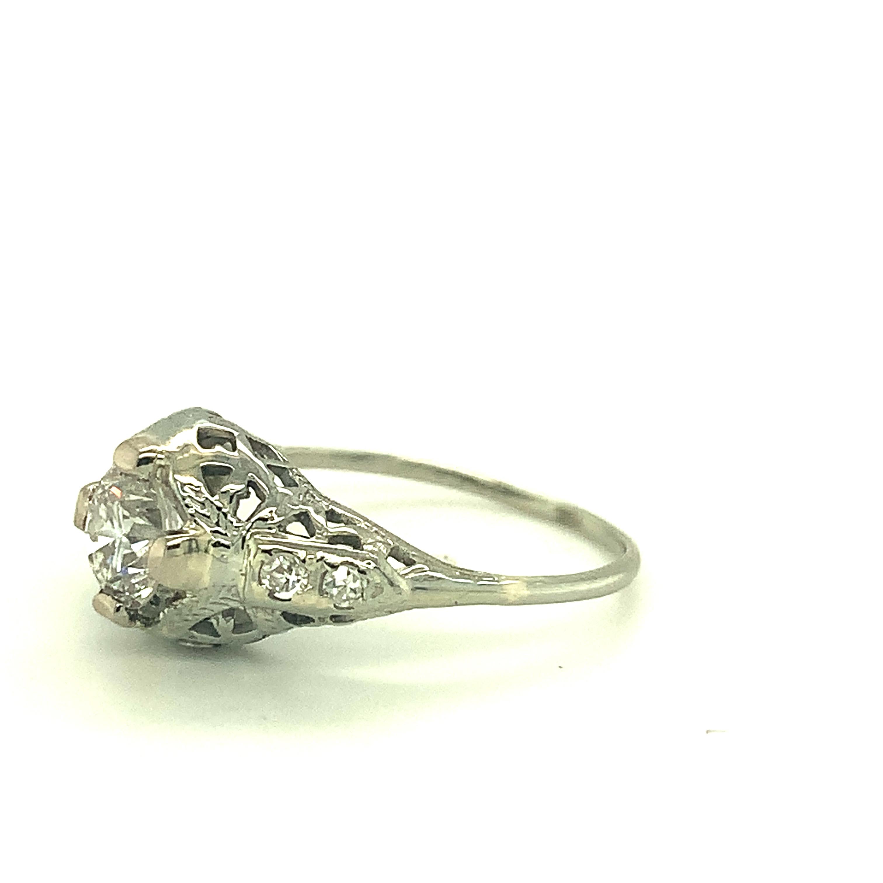 14K White Gold .78ct Diamond Filigree Ring In Excellent Condition For Sale In Big Bend, WI