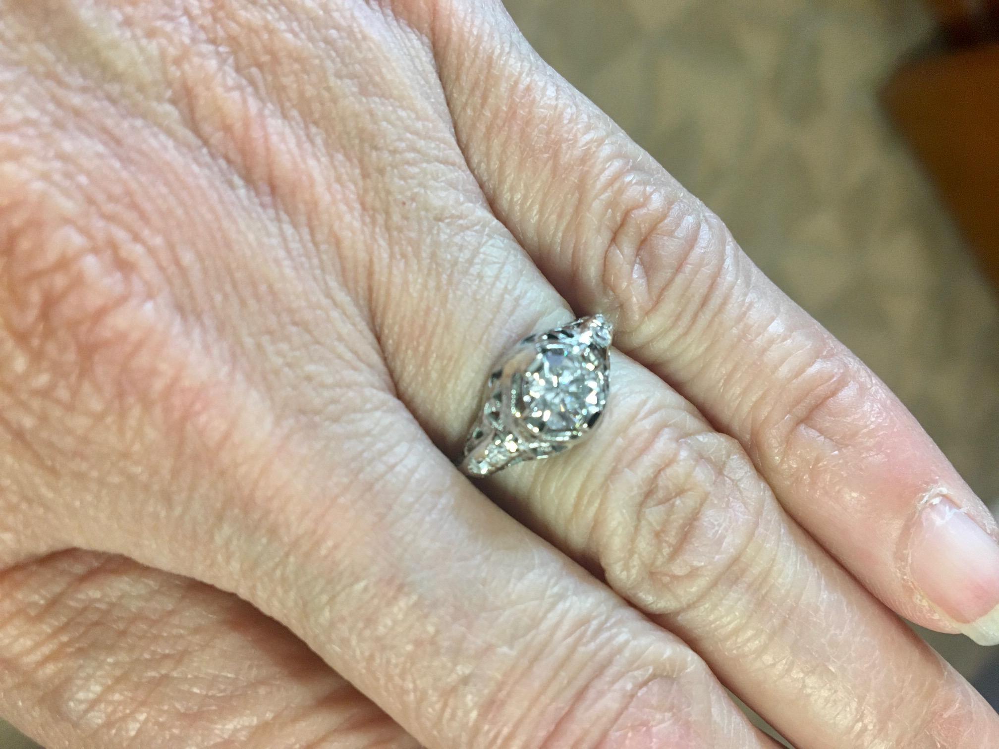 Women's 14K White Gold .78ct Diamond Filigree Ring For Sale