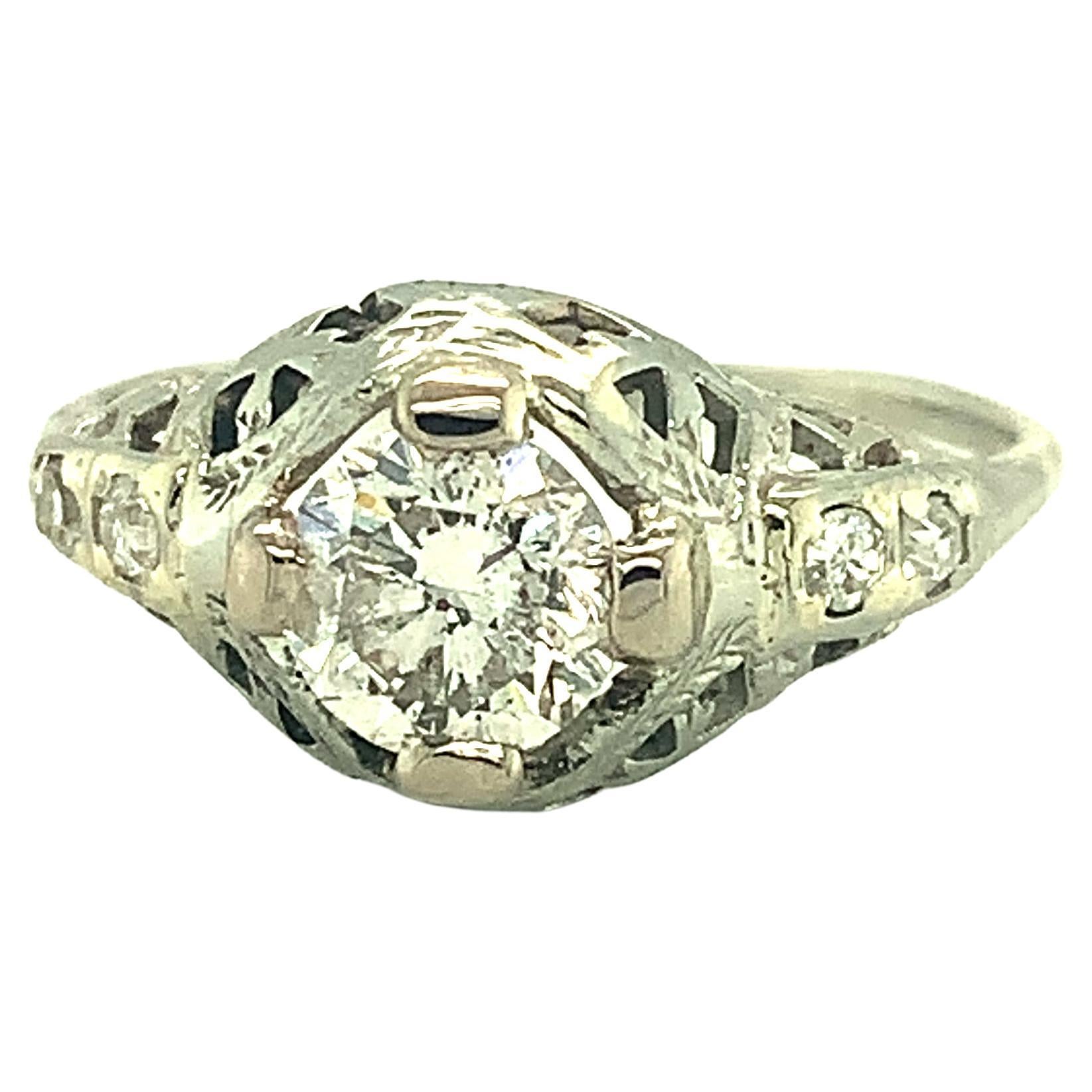 14K White Gold .78ct Diamond Filigree Ring For Sale