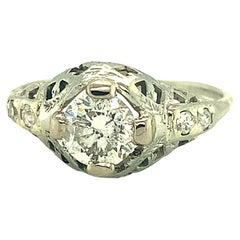 Antique 14K White Gold .78ct Diamond Filigree Ring