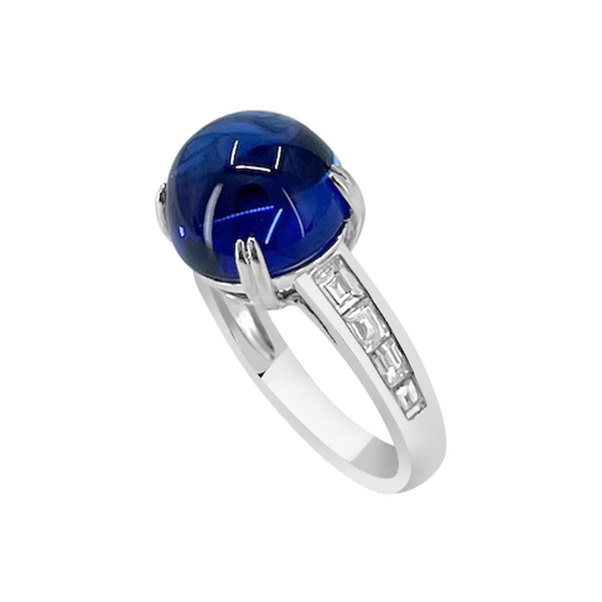 Elegant 11mm cabochon round tanzanite ring. Fine blue color. With white diamonds on both shanks will make any finger look stunning.

Style# R3521
Tanzanite: 11mm Cabochon Round 7.92cts
Diamond: 8pcs 0.49cts
