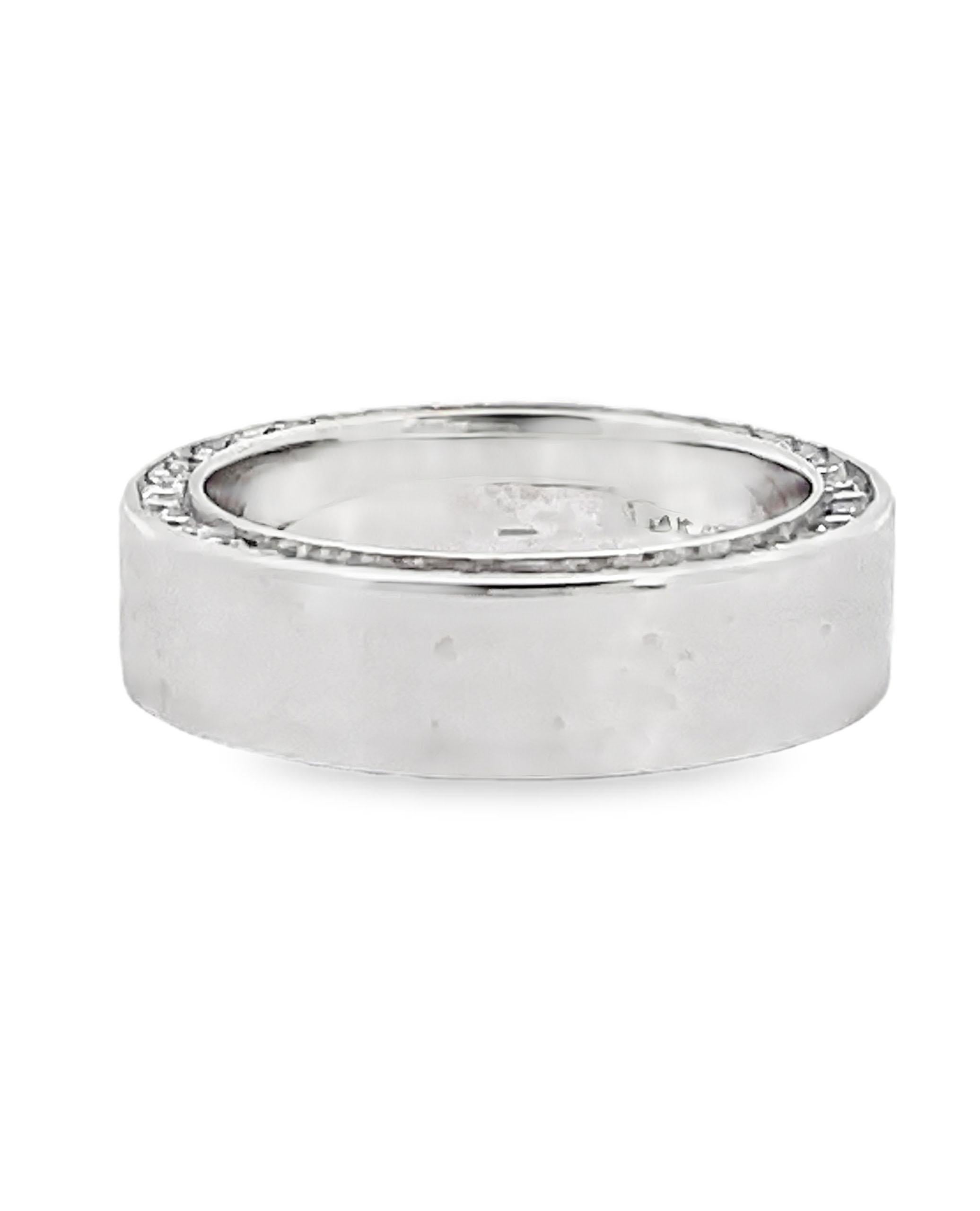 14K White Gold 7mm Wide Diamond Eternity Band- Size 10.5 In New Condition For Sale In Old Tappan, NJ