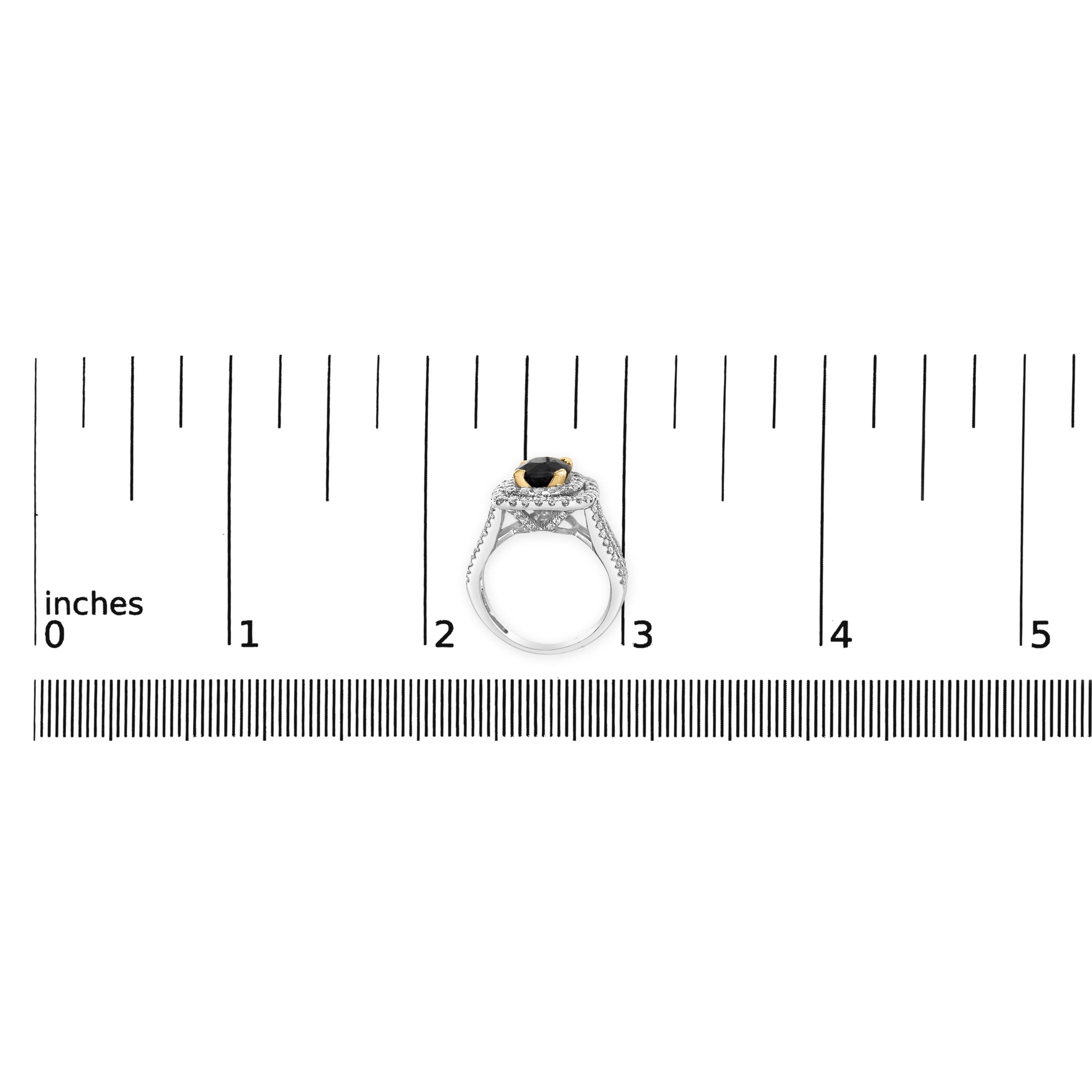 14K Weißgold 7X7 Blauer Saphir 1 1/2 Gesamtkaratgewicht Diamant Halo Verlobungsring (Rundschliff)