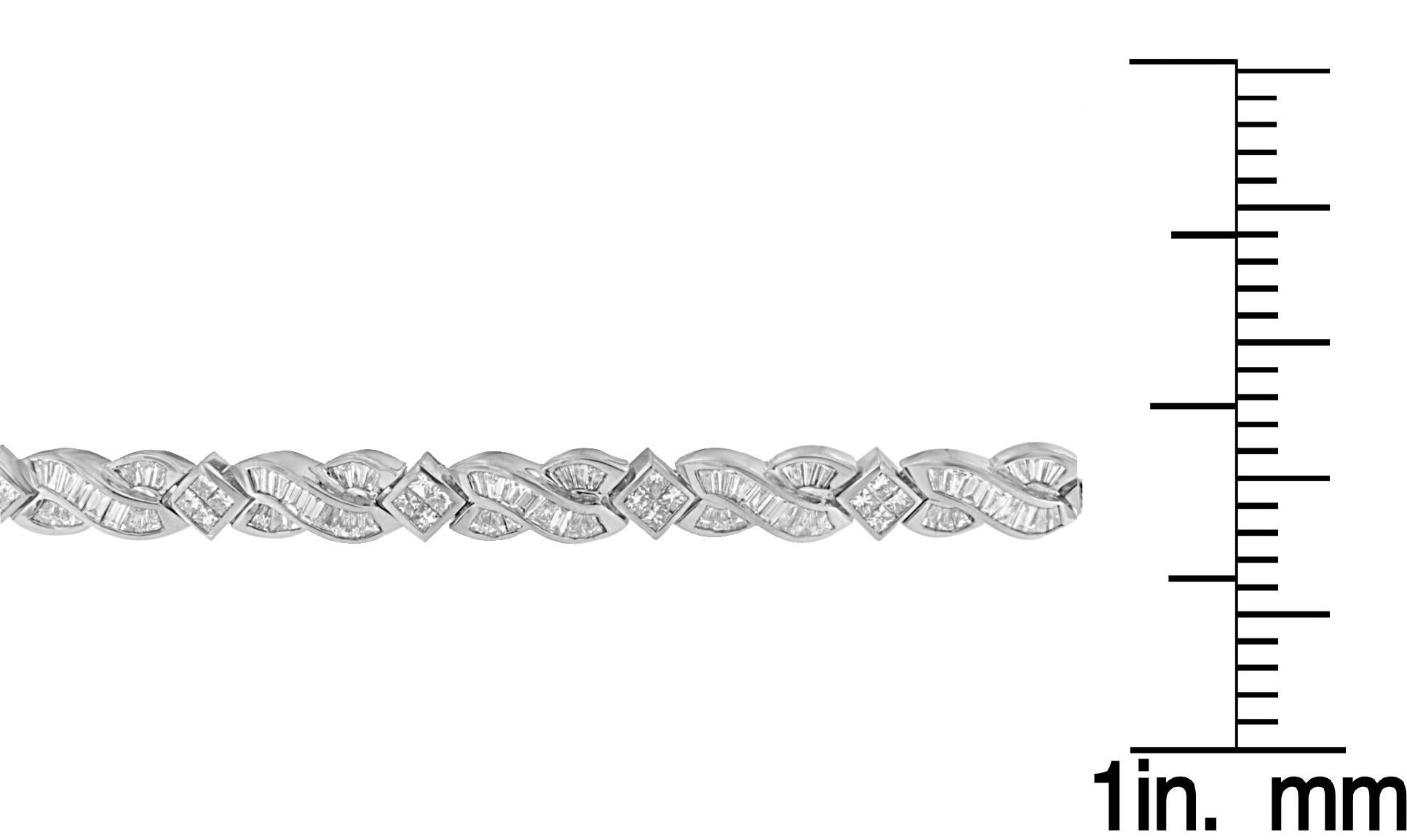 Taille baguette Bracelet tennis en or blanc 14 carats avec diamants de 8 1/5 carats en vente