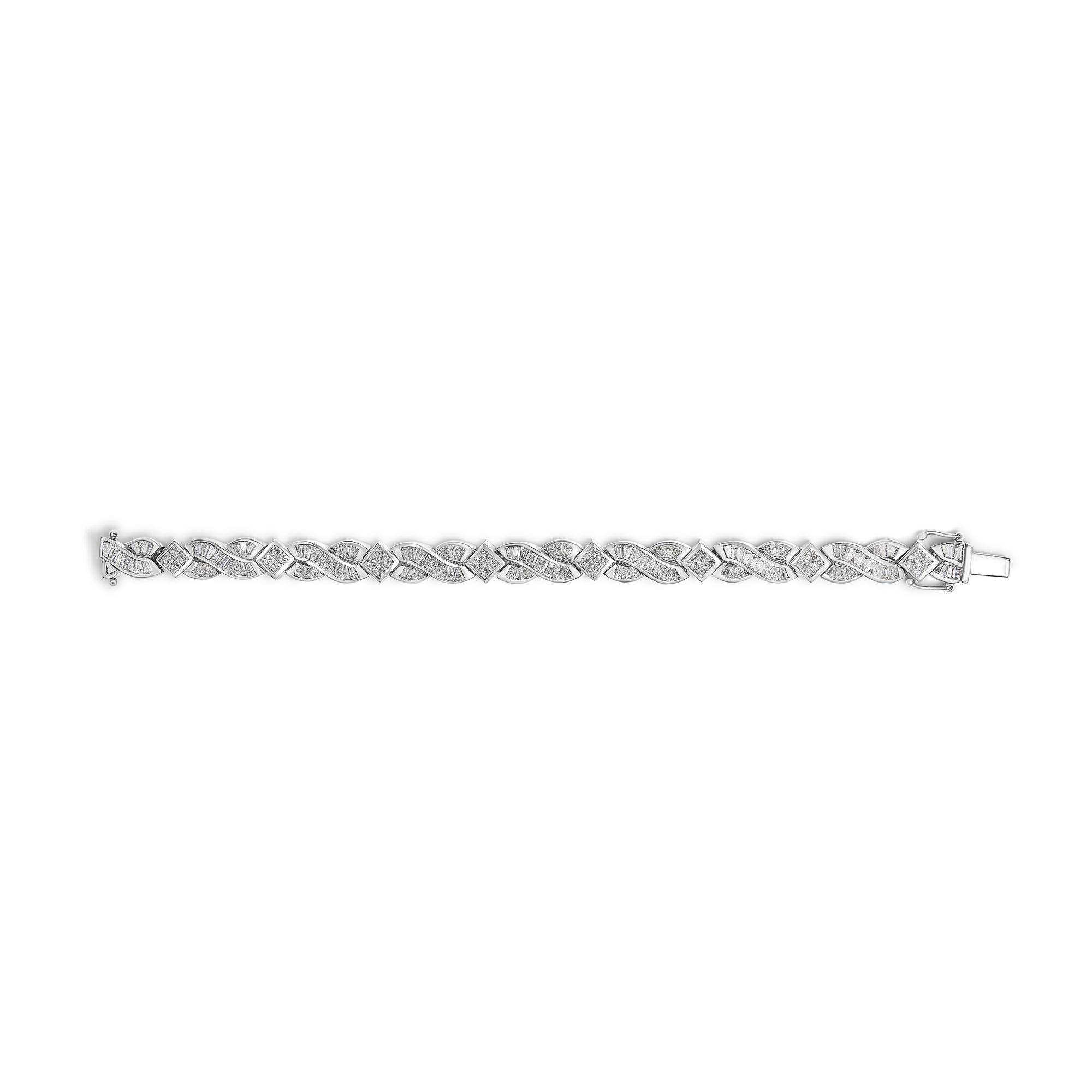 14K Weißgold 8 1/5 Cttw Diamant Geometrisches Tennisarmband mit geometrischen Gliedern gedreht (Moderne) im Angebot