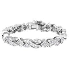 Pulsera de tenis con eslabones geométricos de oro blanco de 14 quilates y 8 1/5 qt de diamantes