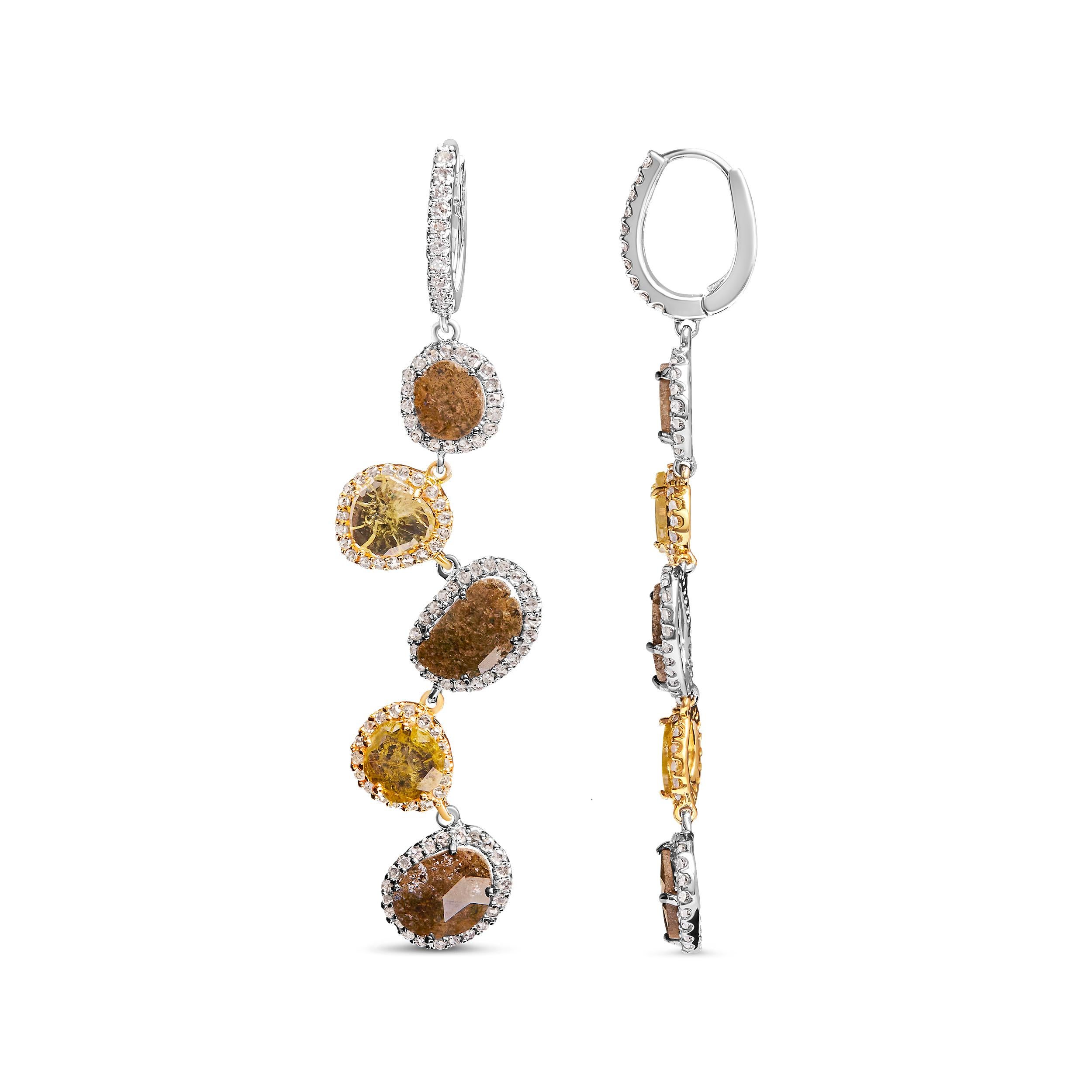 Modern 14K White Gold 8 5/8 Carat Brown and Yellow Diamond Link Drop and Dangle Earring For Sale