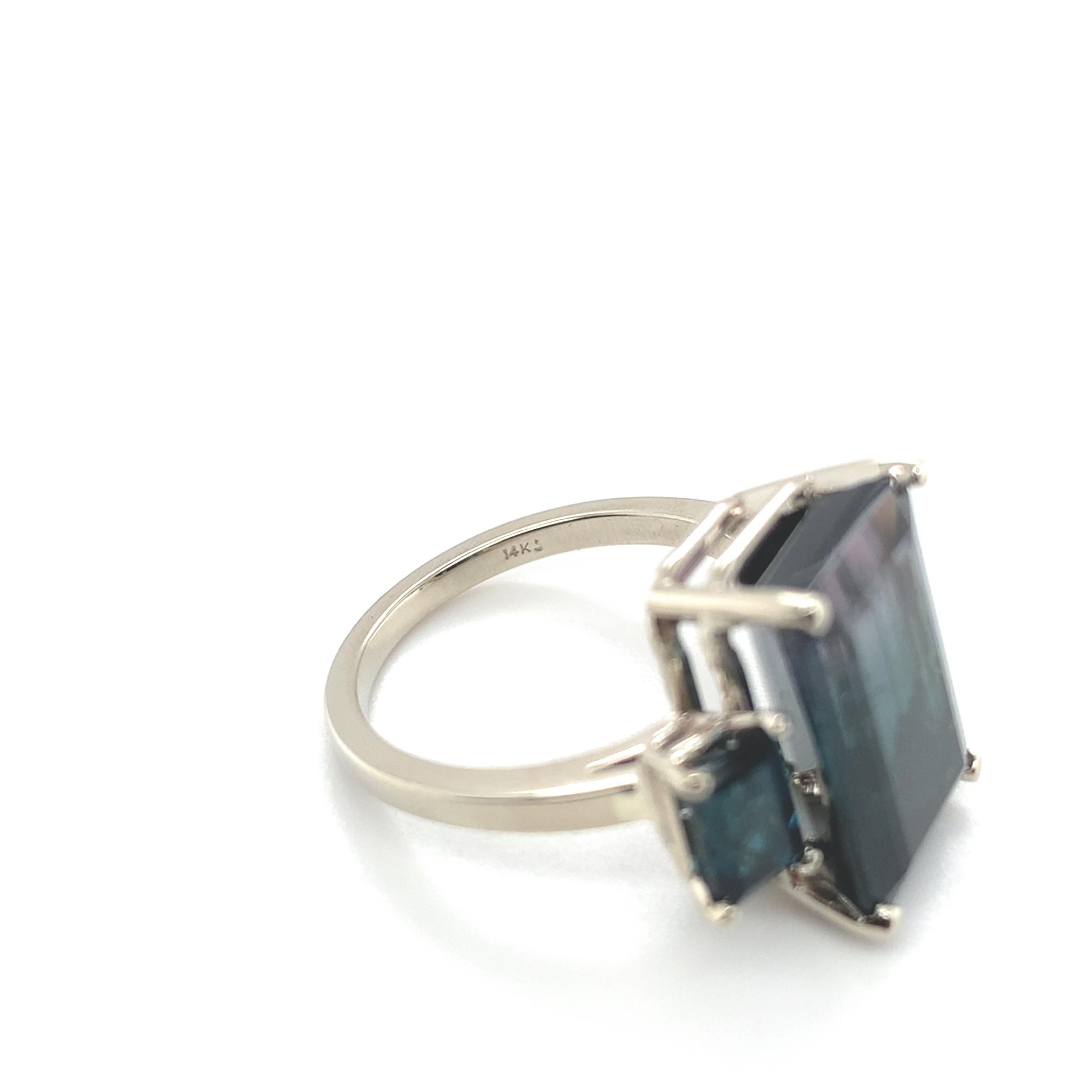 14K White Gold 8.07 carat Bi-color Teal and Purple Tourmaline Ring For Sale 3