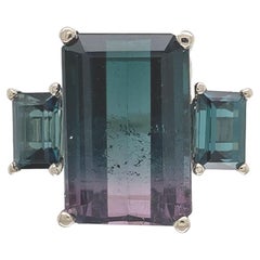 14K White Gold 8.07 carat Bi-color Teal and Purple Tourmaline Ring
