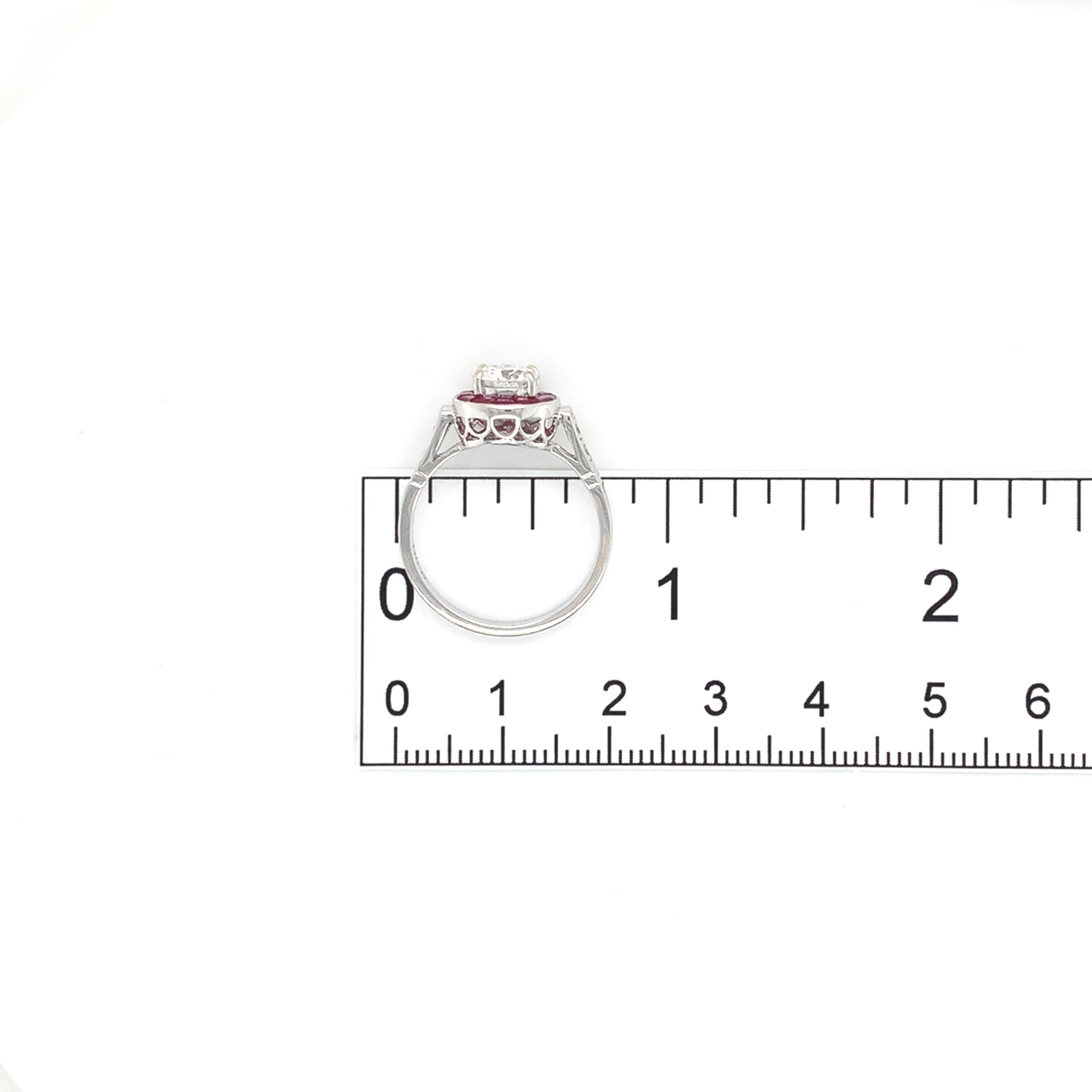14K White Gold .80ct European Cut Diamond Ring with Ruby Halo size 6.75 en venta 5