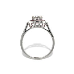 14K White Gold .80ct European Cut Diamond Ring with Ruby Halo size 6.75