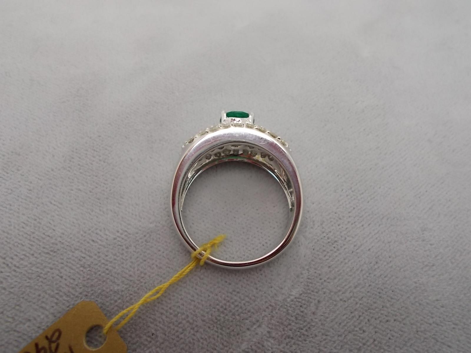 Brilliant Cut 14k White Gold .81ct Genuine Natural Emerald Ring with Diamonds '#J667' For Sale