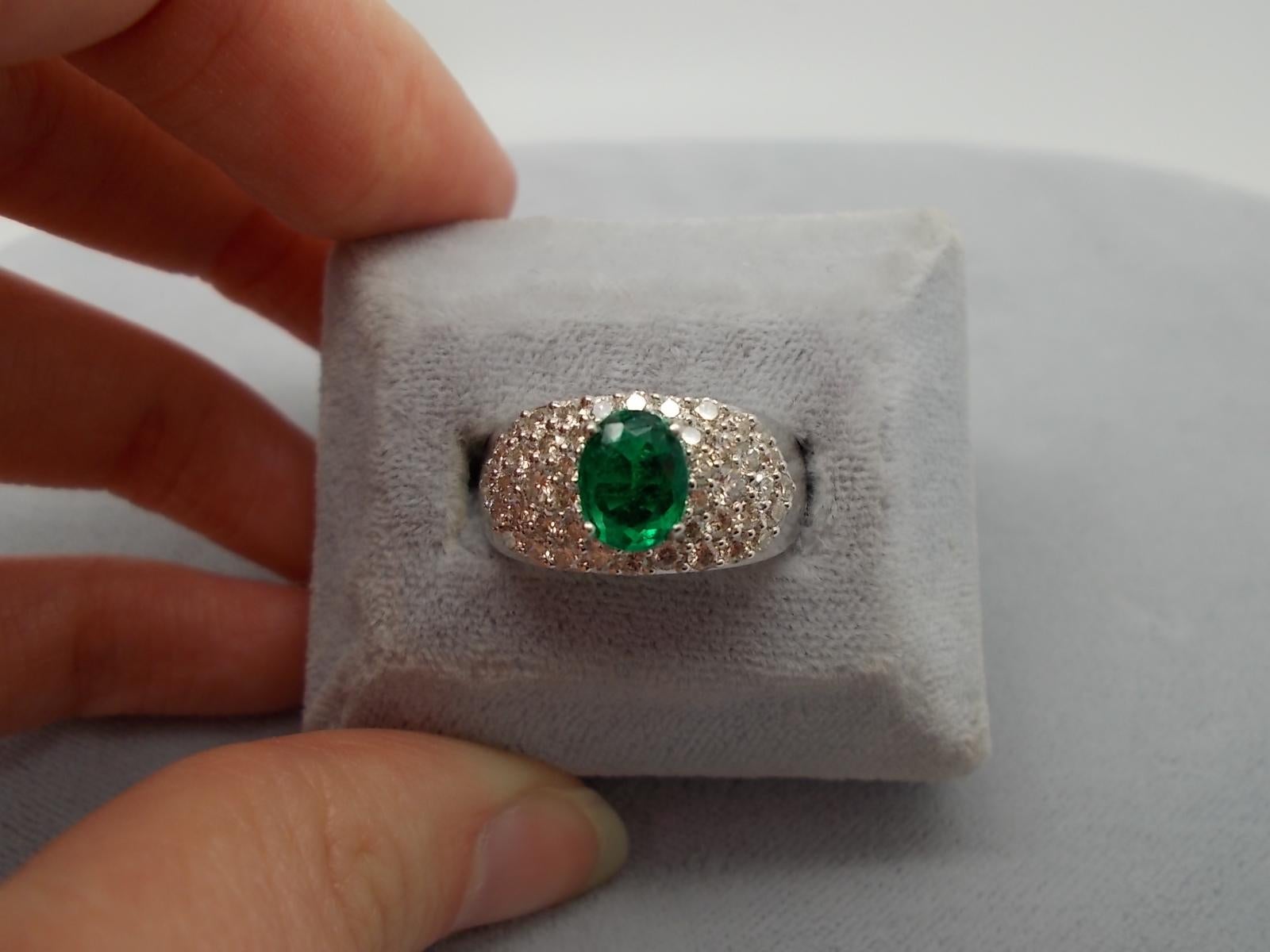 14k White Gold .81ct Genuine Natural Emerald Ring with Diamonds '#J667' In Excellent Condition For Sale In Big Bend, WI