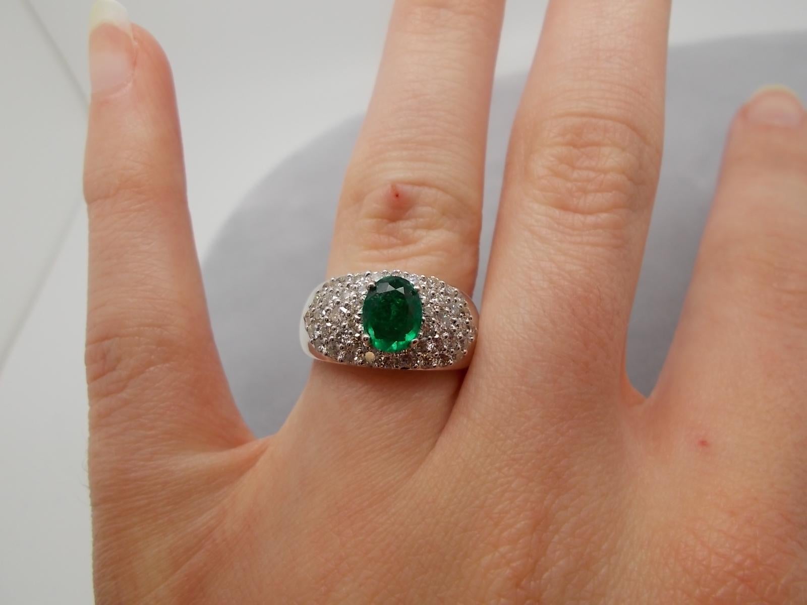 Women's 14k White Gold .81ct Genuine Natural Emerald Ring with Diamonds '#J667' For Sale