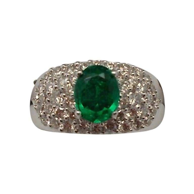 14k White Gold .81ct Genuine Natural Emerald Ring with Diamonds '#J667' For Sale