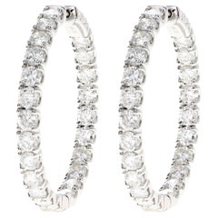14K White Gold 8.50 Carat Total Weight Round Brilliant Diamond Inside Out Hoops