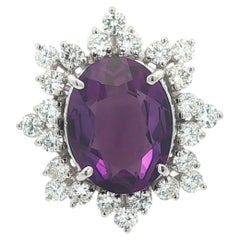 14k White Gold 8.65ctw Large Oval Amethyst w/ Fiery Diamond Spray Design Ring