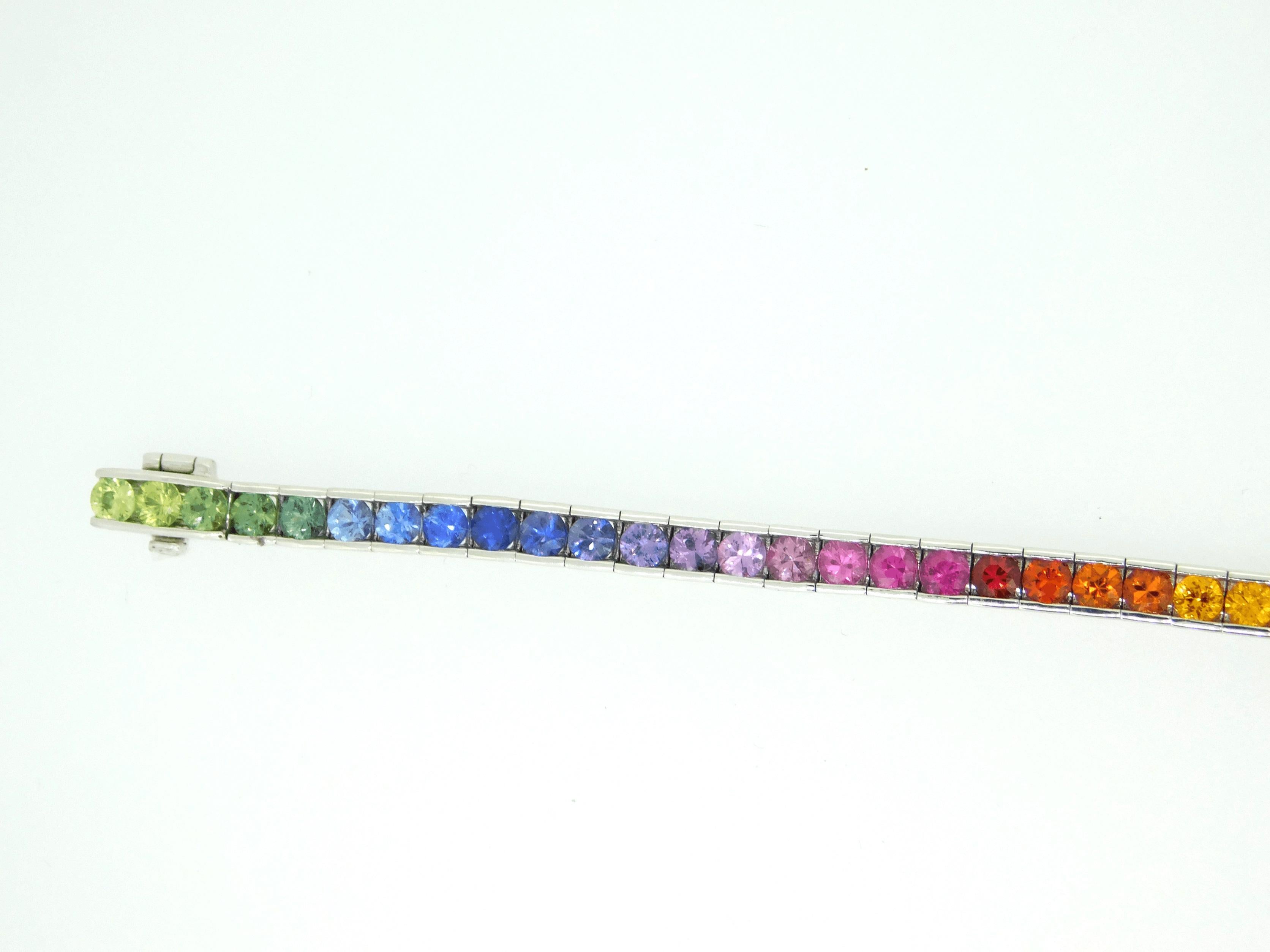 14k White Gold 8.70 Carat Genuine Natural Rainbow Sapphire Bracelet '#J4440' In Excellent Condition For Sale In Big Bend, WI