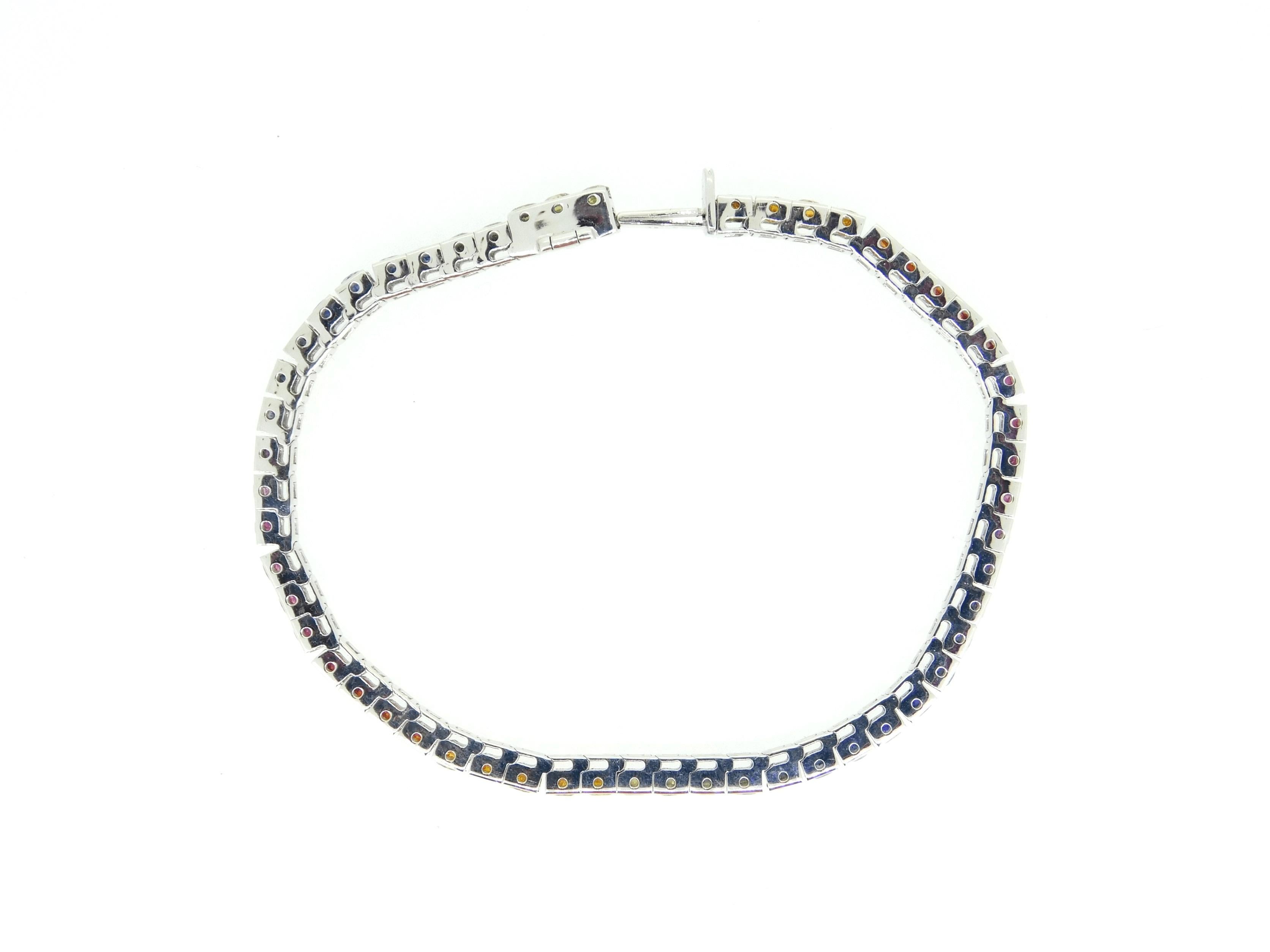 Women's 14k White Gold 8.70 Carat Genuine Natural Rainbow Sapphire Bracelet '#J4440' For Sale