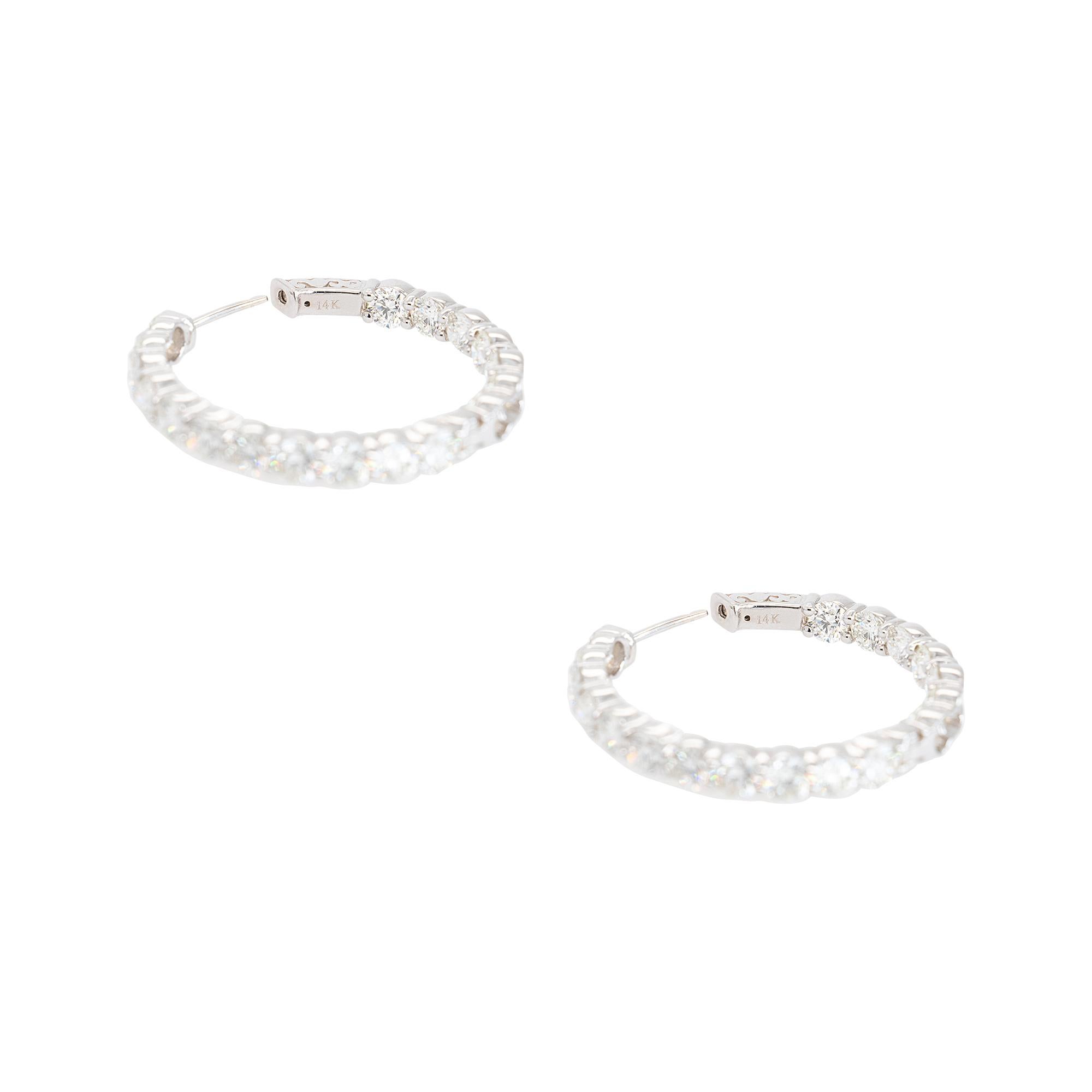 Women's 14k White Gold 8.72ctw Natural Diamonds Inside Out Round Hoops For Sale
