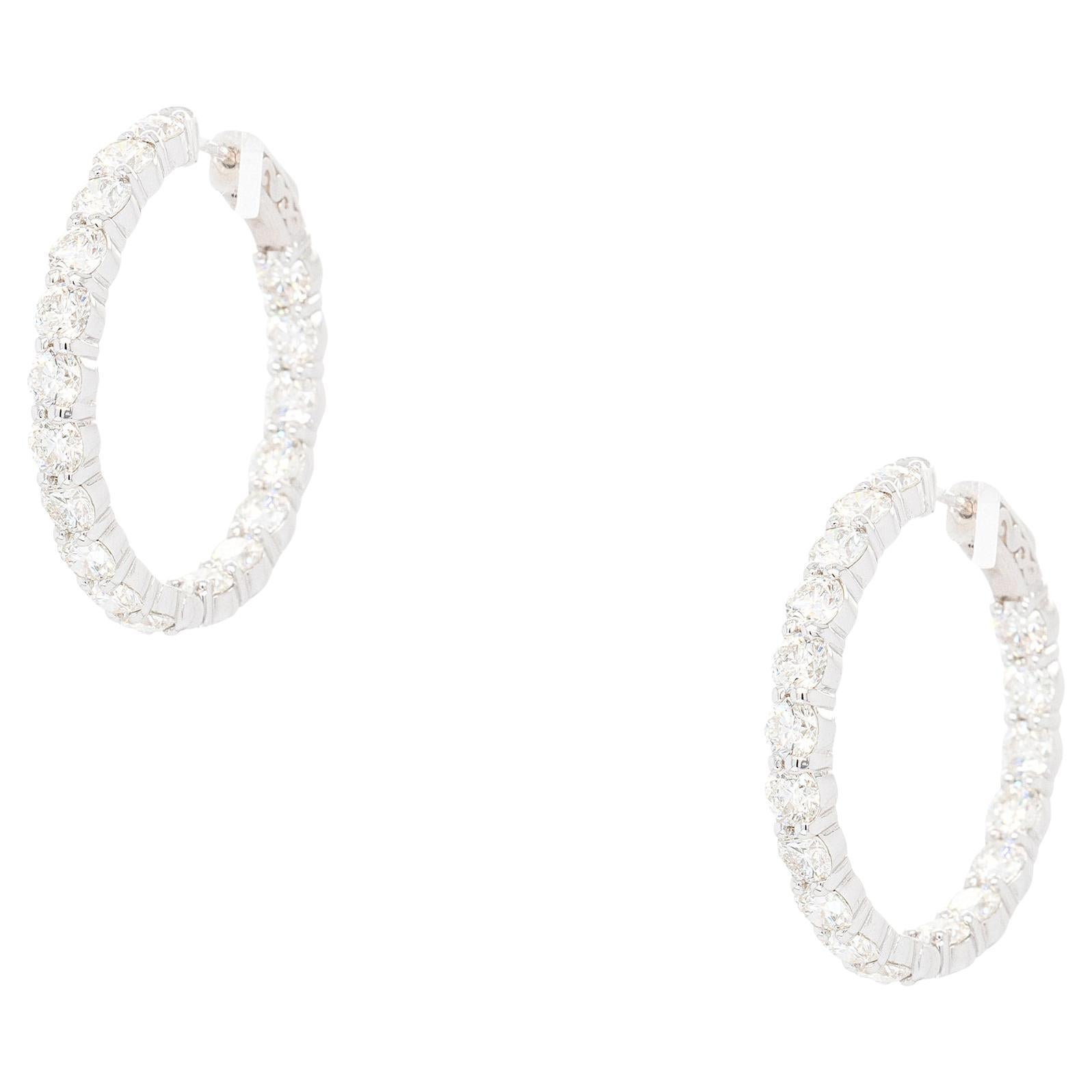 14k White Gold 8.72ctw Natural Diamonds Inside Out Round Hoops