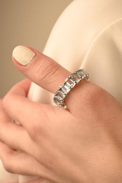 14K White Gold 8.9 Ct Stackable Aquamarine Eternity Band Ring Aquamarine Band