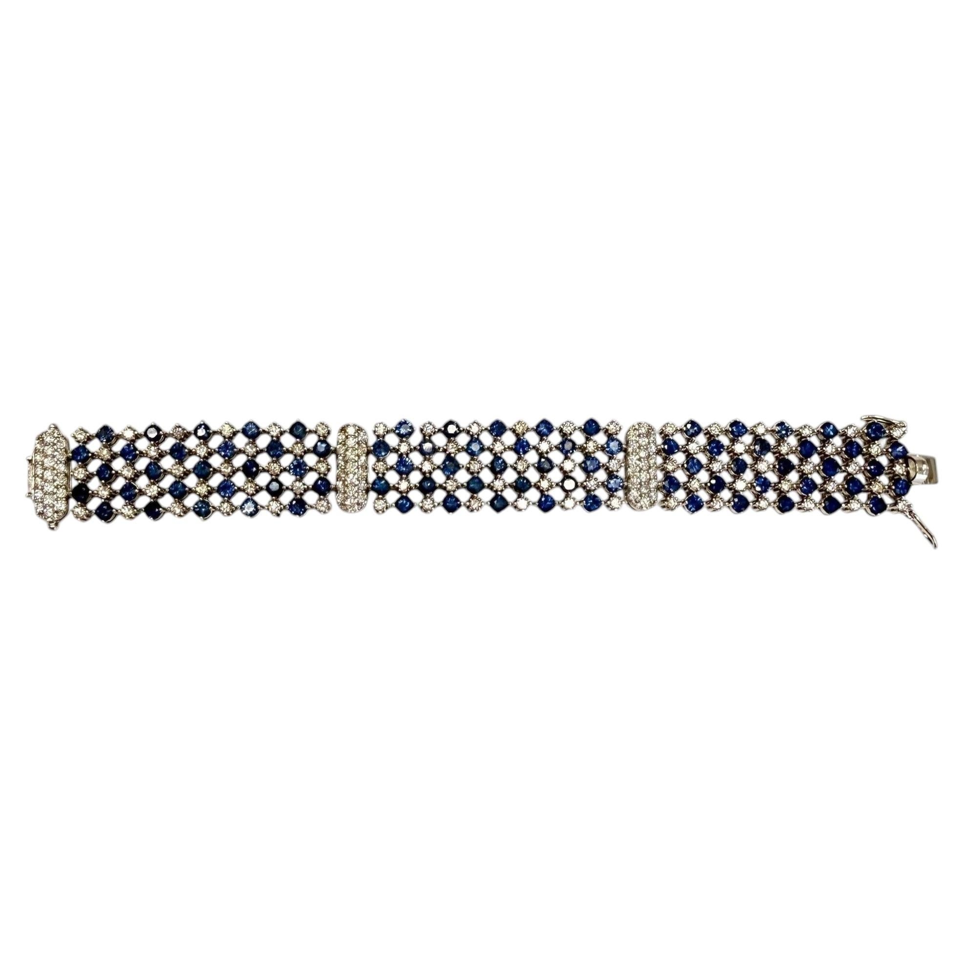 14k White Gold 8.90cttw. Blue Sapphire & 4.30cttw. White Diamond Bracelet For Sale