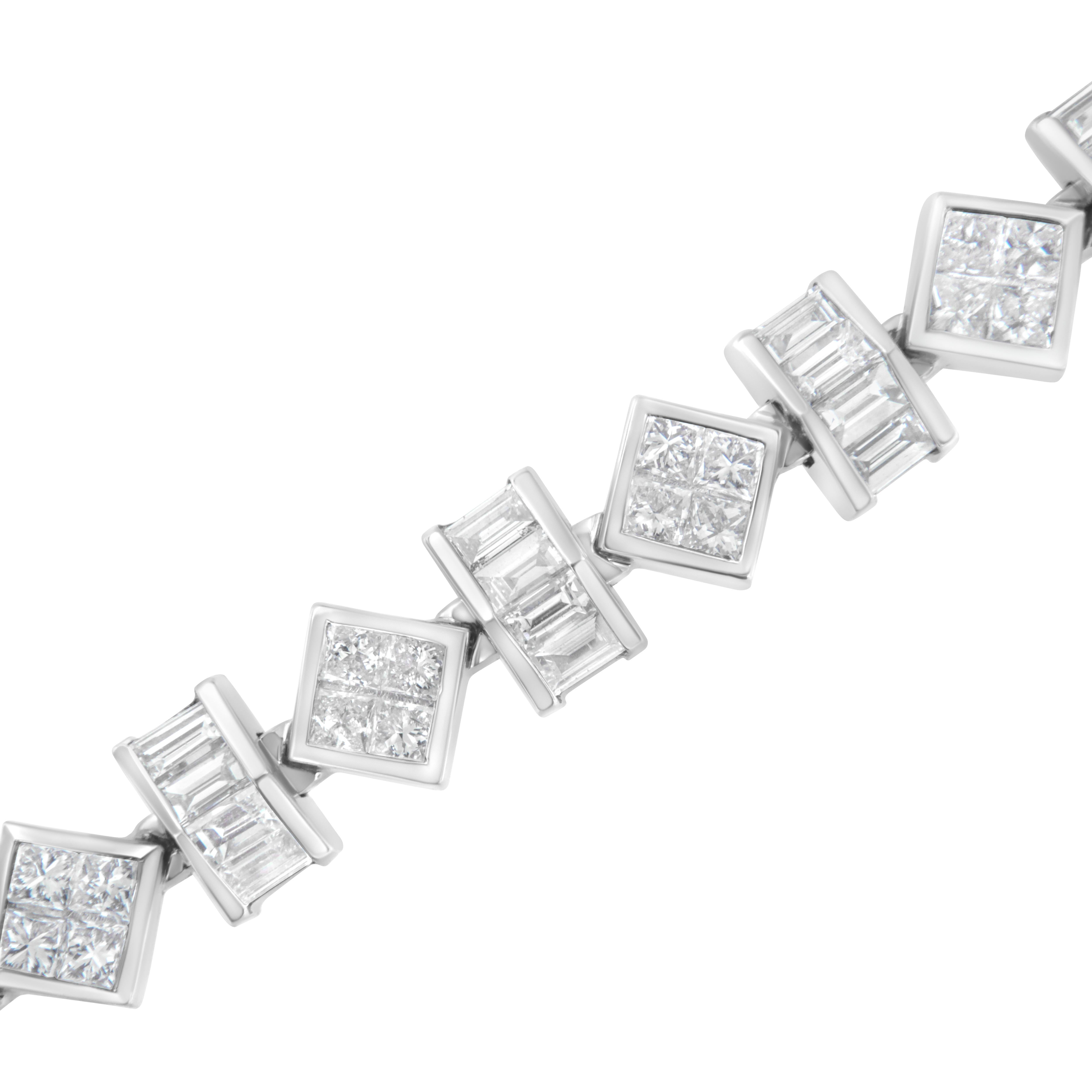 Baguette Cut 14K White Gold 9 1/4 Carat Princess and Baguette Diamond Modern Link Bracelet For Sale