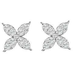 14K White Gold 9/10 Cttw Diamond 4 Leaf Clover Stud Earrings