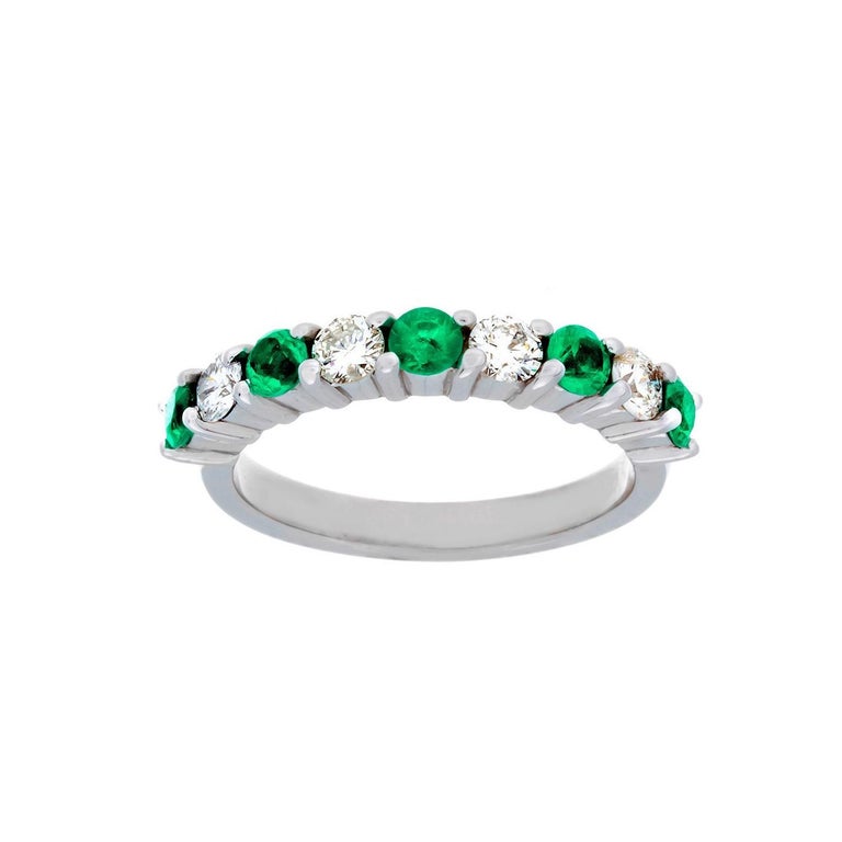 14 Karat White Gold 9-Stone Emerald and Diamond Ring For Sale at ...