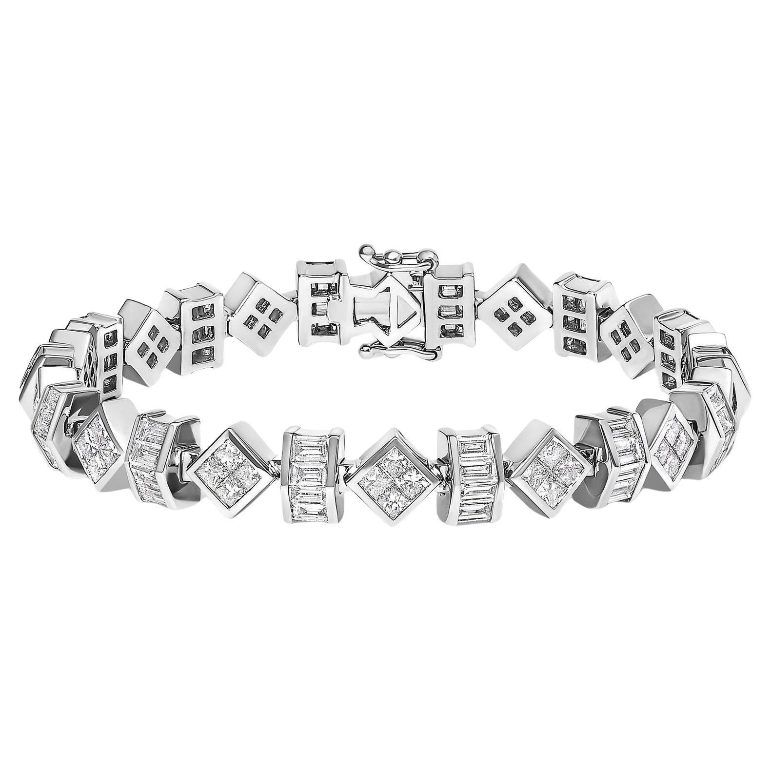 14K White Gold 9.0 Cttw Diamond Geometrical Style Link Bracelet