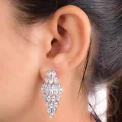 14k White Gold 9.05 Carat Pear Cut Diamond Statement Drop Earrings
