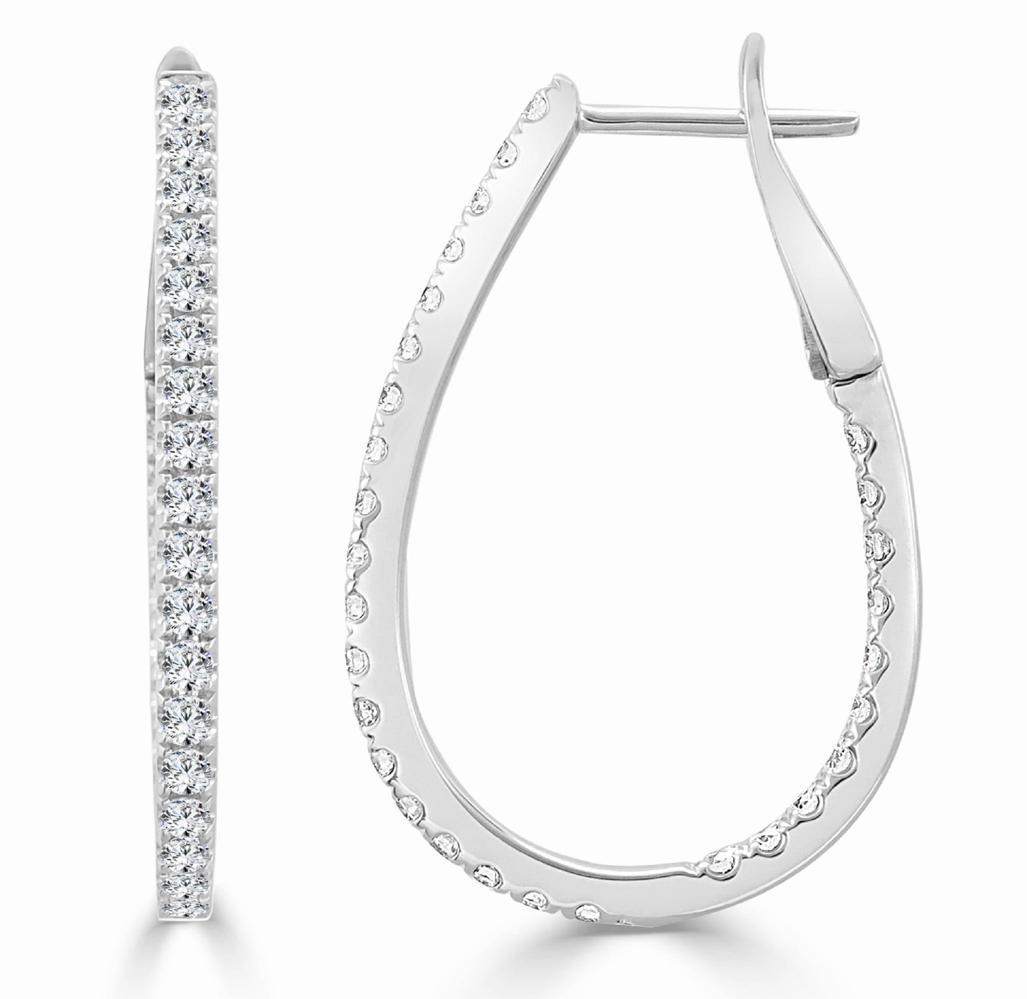 Baguette Cut 14K White Gold .90ct Diamond P/S Hoop for Her For Sale