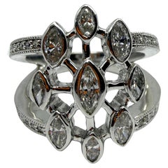 Anello a fascia con diamante taglio marquise in oro bianco 14K da 0,93 carati