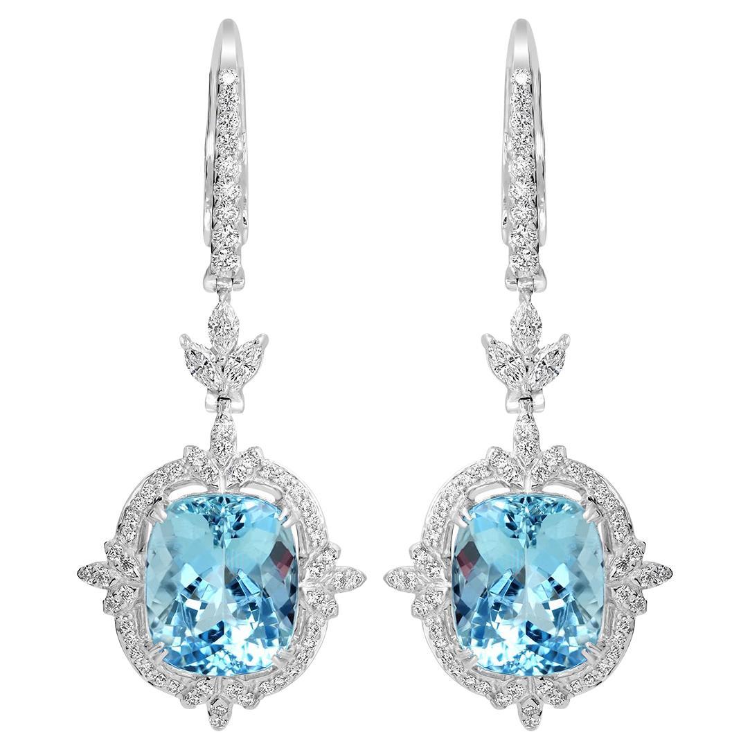 14K White Gold 8.66cts Aquamarine and Diamond Earring, Style# E5200 For ...