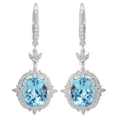 14K White Gold 9.46cts Aquamarine and Diamond Earring, Style# E5271AQ