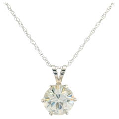 14k White Gold 9.6mm Moissanite Solitaire w/ Fine Singapore Link Necklace