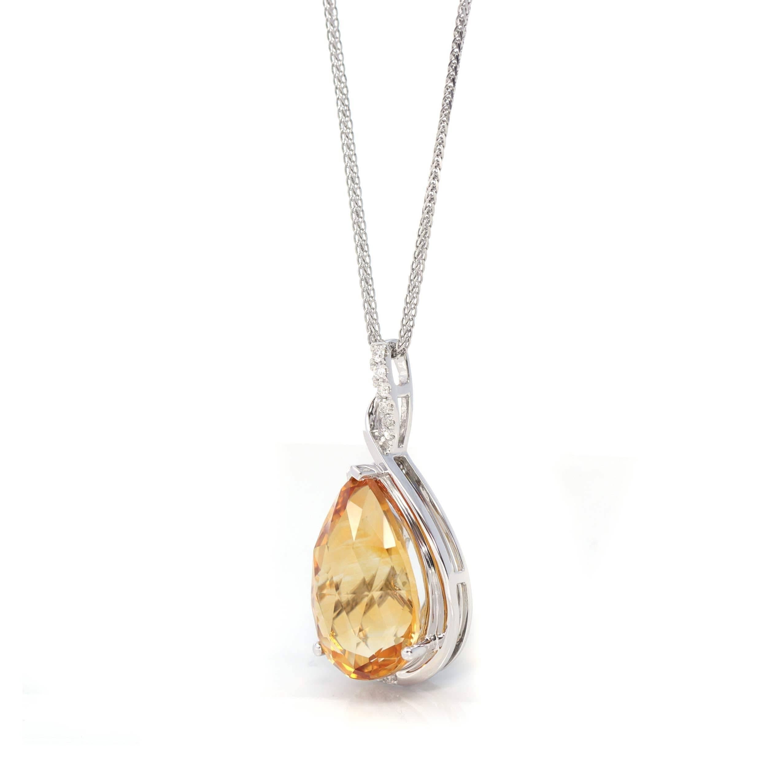 * CLASSIC DESIGN---- This pendant is made with high-quality genuine AA Tear Drop orange-yellow citrine. It looks so nice and shiny. The luxurious 13.25ct Citrine necklace is one-of-a-kind. The style is a classic teardrop and star bail set with