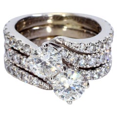 14k White Gold Adjoined Engagement Ring Set - Size 6.25