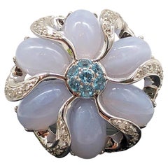 14k White Gold Agate, Blue Topaz and Diamond Ring 14k White Gold Agate, Blue Topaz and Diamond Ring